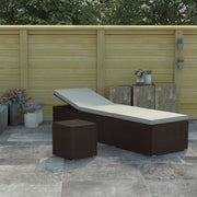 Ligbed poly rattan bruin 195x60x31 cm met theetafel