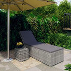 Sunlounger with cushion and side table poly rattan grey