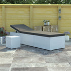 Ligbed poly rattan wit met kussen en theetafel