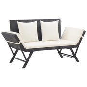 Garden bench with cushions 176 cm poly rattan black