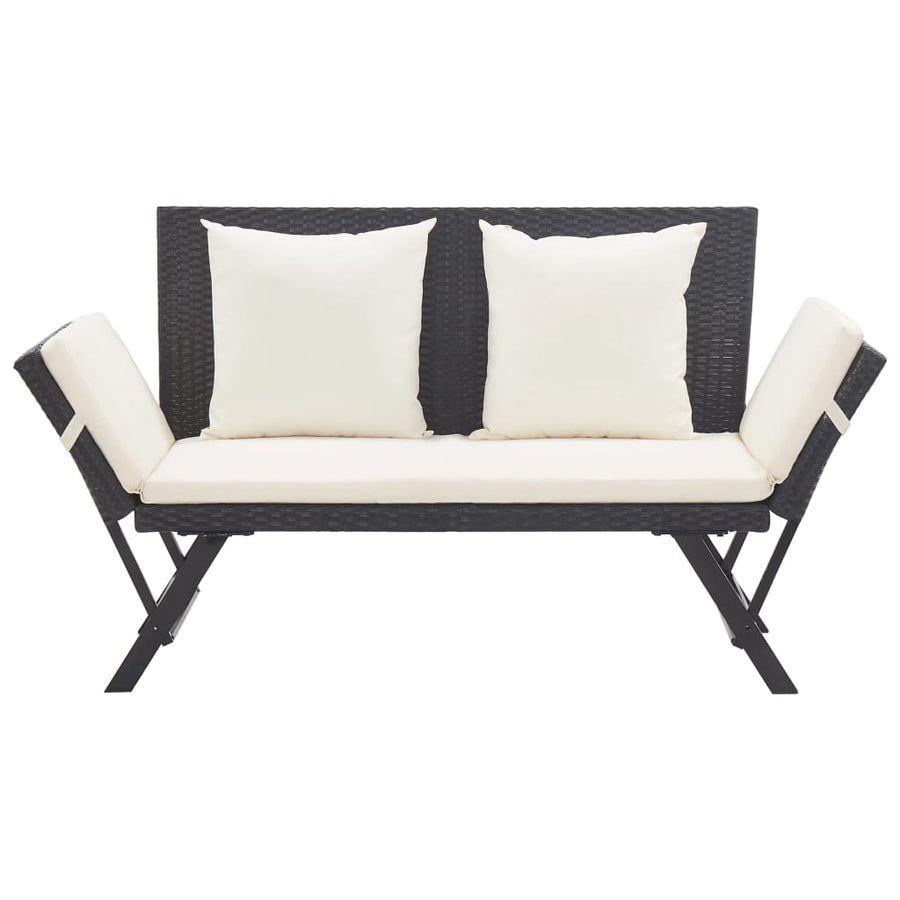 Tuinbank Met Kussens 76 Cm Poly Rattan Zwart en wit