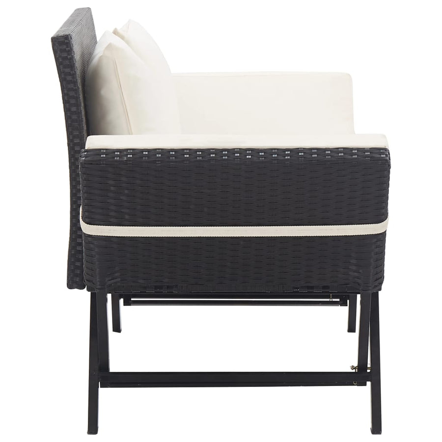 Tuinbank Met Kussens 76 Cm Poly Rattan Zwart en wit