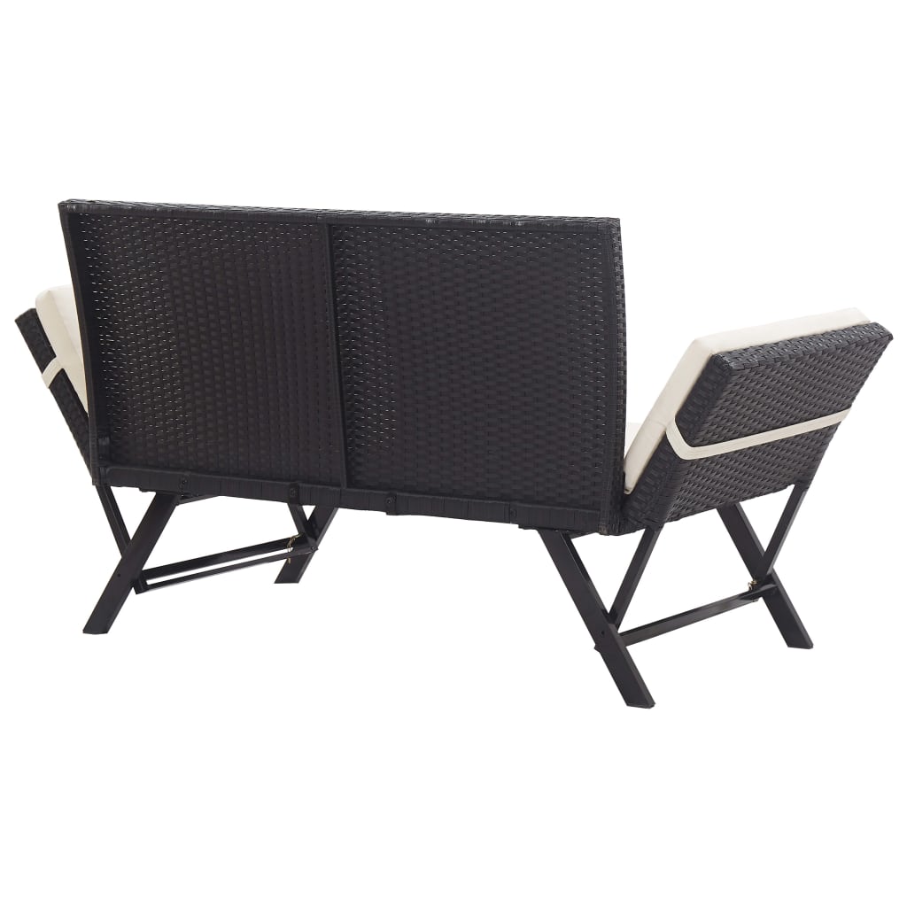 Tuinbank Met Kussens 76 Cm Poly Rattan Zwart en wit