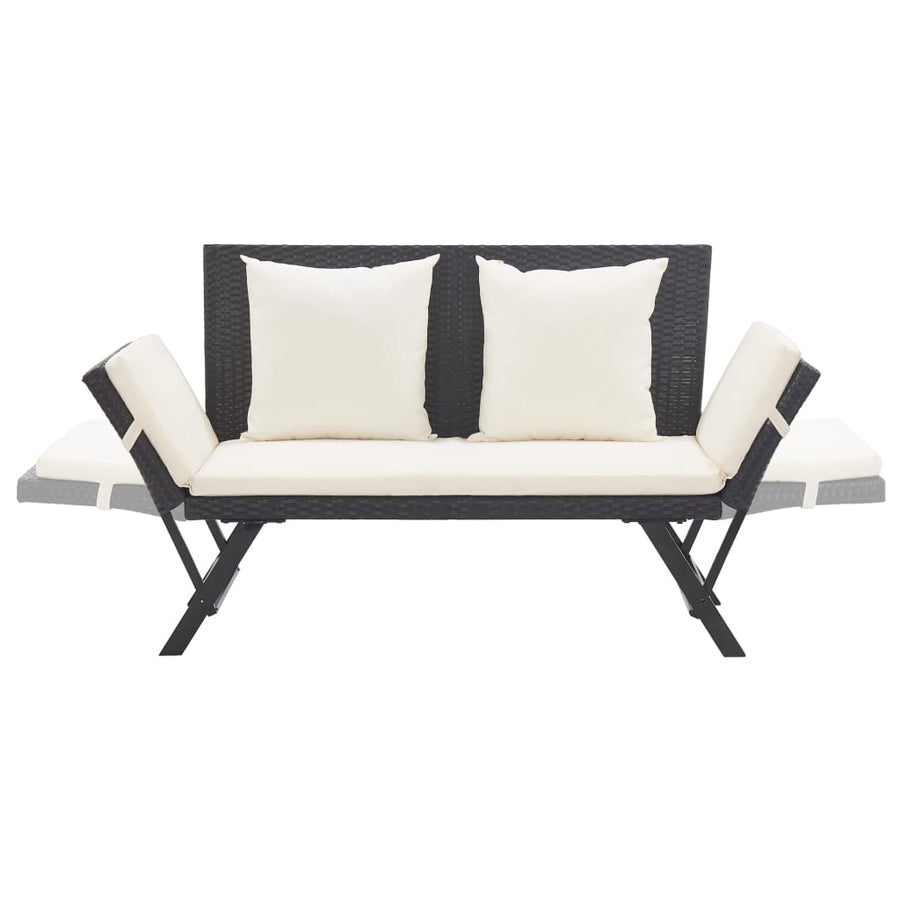 Tuinbank Met Kussens 76 Cm Poly Rattan Zwart en wit