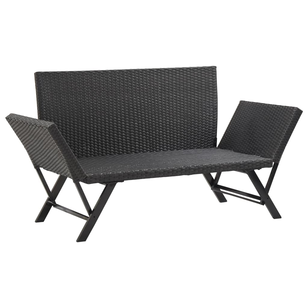 Tuinbank Met Kussens 76 Cm Poly Rattan Zwart en wit