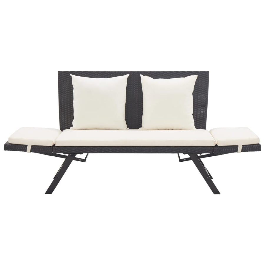 Tuinbank Met Kussens 76 Cm Poly Rattan Zwart en wit