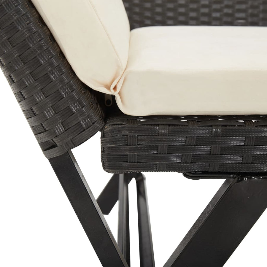 Tuinbank Met Kussens 76 Cm Poly Rattan Zwart en wit