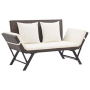 Garden bench with cushions 176 cm poly rattan brown