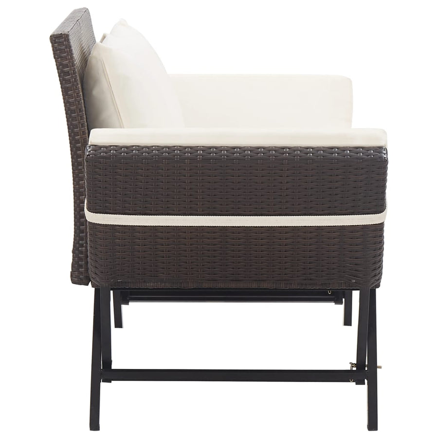 Tuinbank Met Kussens 76 Cm Poly Rattan Bruin