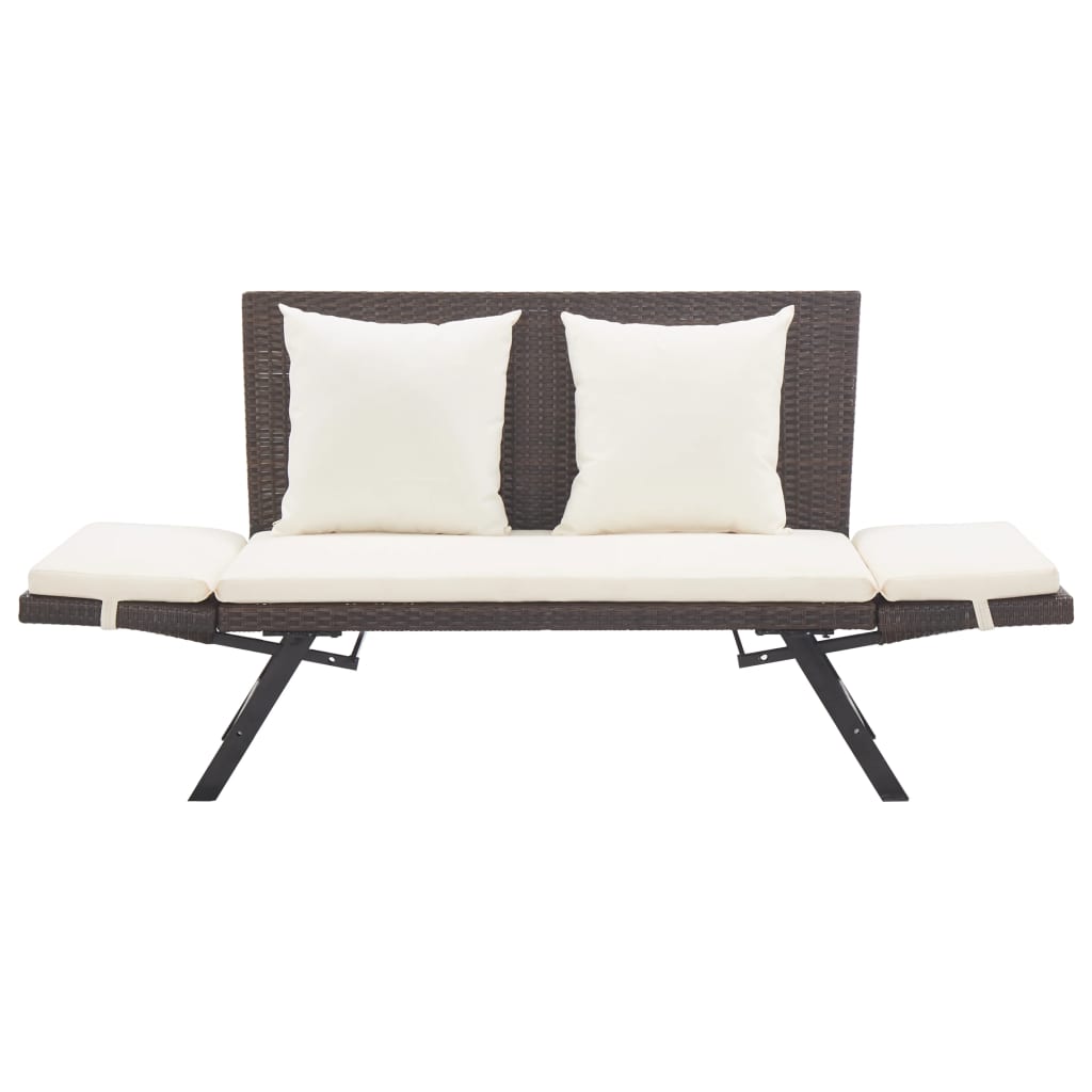 Tuinbank Met Kussens 76 Cm Poly Rattan Bruin