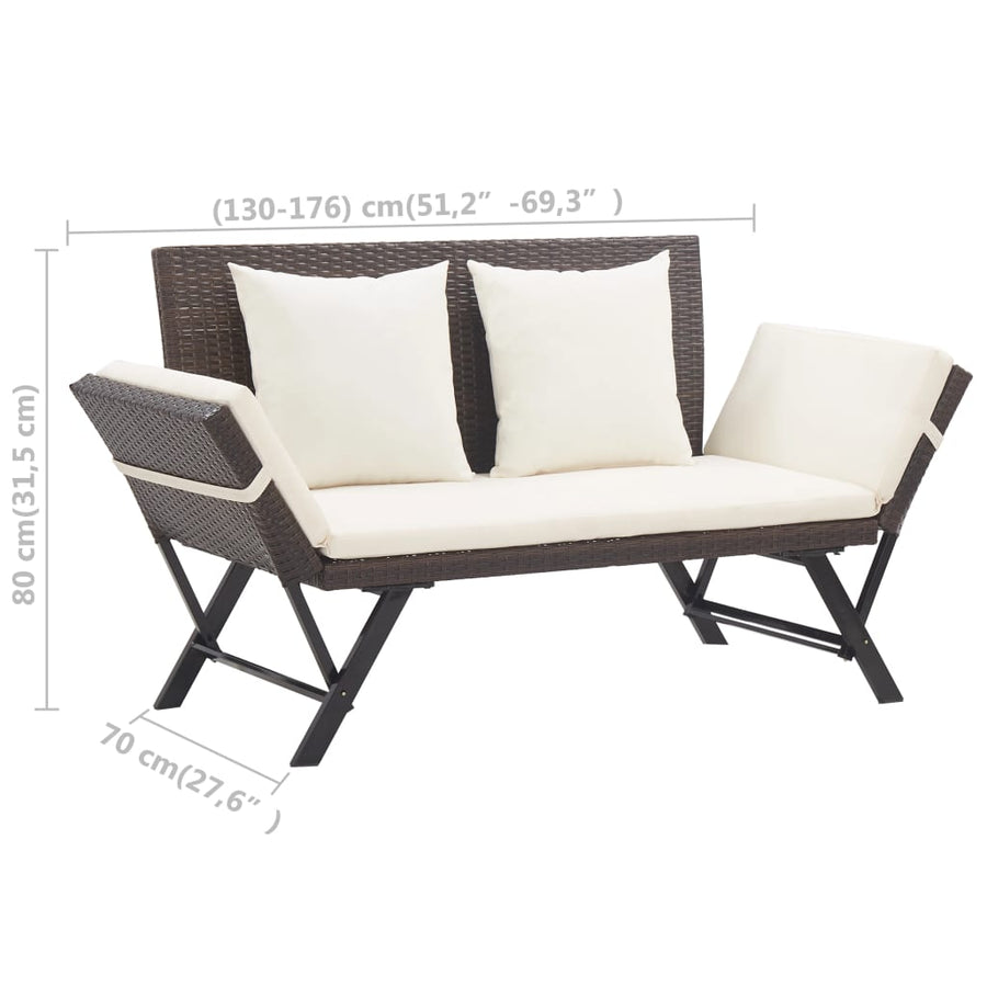Tuinbank Met Kussens 76 Cm Poly Rattan Bruin