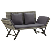 Garden bench with cushions 176 cm poly rattan grey