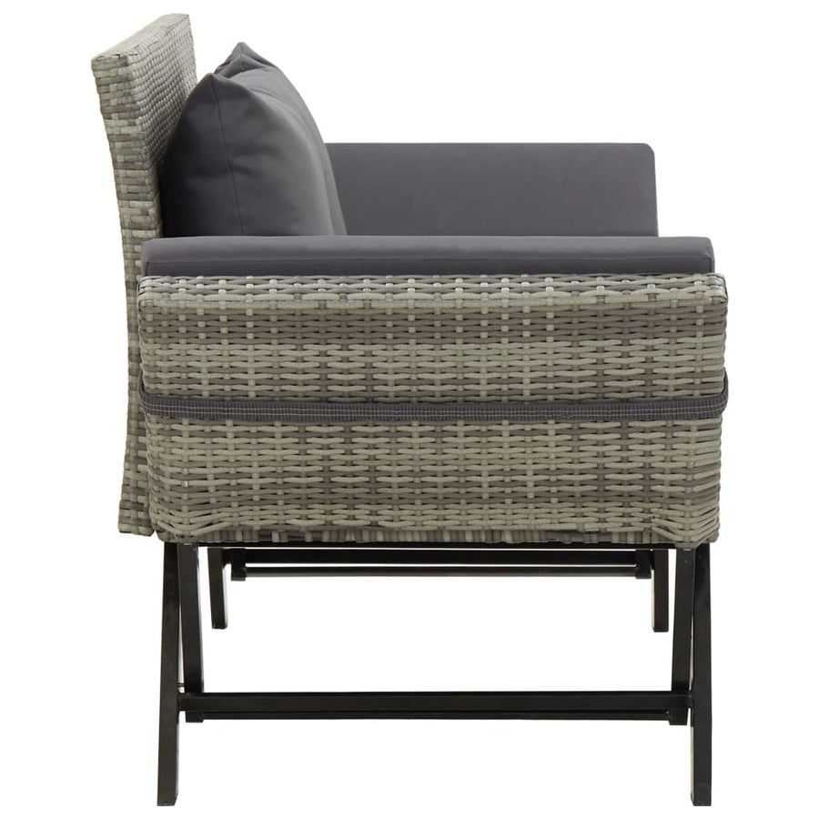 Tuinbank Met Kussens 76 Cm Poly Rattan Grijs