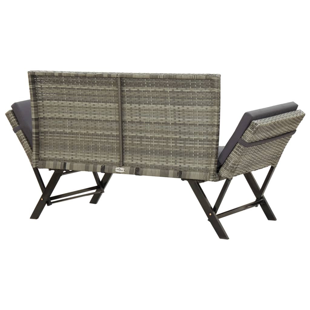 Tuinbank Met Kussens 76 Cm Poly Rattan Grijs