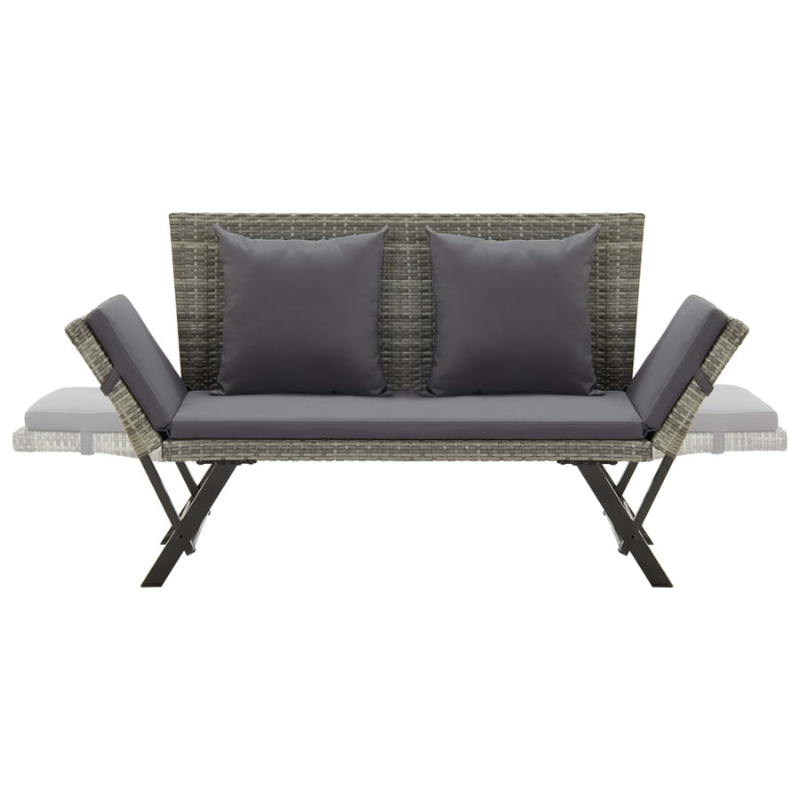 Tuinbank Met Kussens 76 Cm Poly Rattan Grijs
