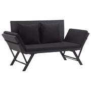 Garden bench with cushions 176 cm poly rattan black