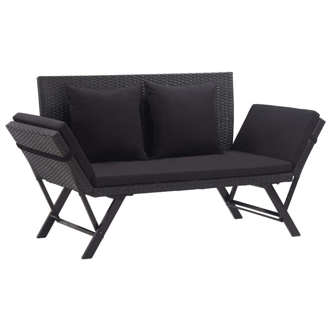 Tuinbank Met Kussens 76 Cm Poly Rattan Zwart