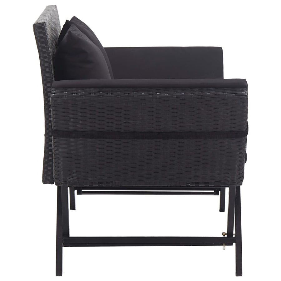 Tuinbank Met Kussens 76 Cm Poly Rattan Zwart
