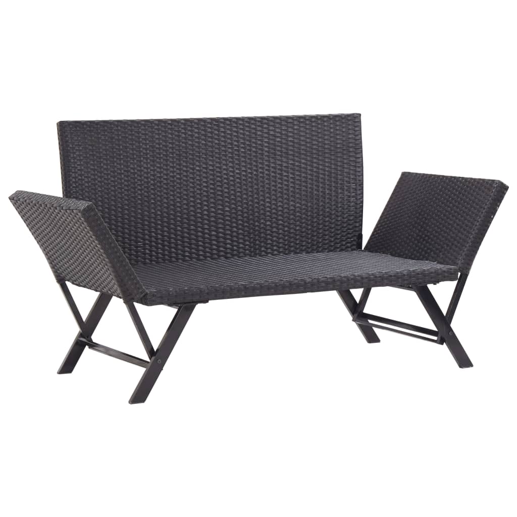 Tuinbank Met Kussens 76 Cm Poly Rattan Zwart