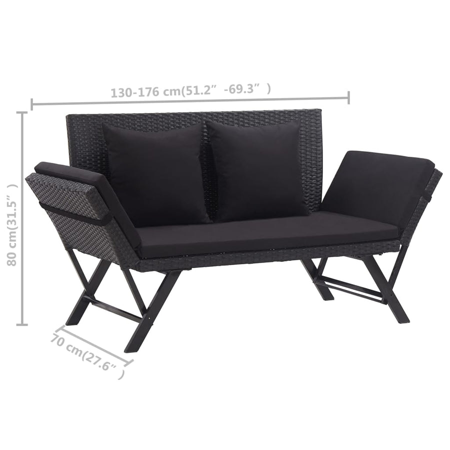 Tuinbank Met Kussens 76 Cm Poly Rattan Zwart
