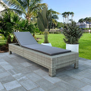 Ligbed poly rattan grijs met kussen 220x75x35 cm