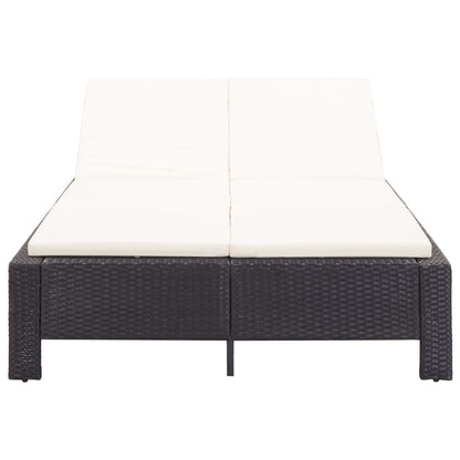 Ligbed Met Kussen 2-Persoons Poly Rattan Zwart