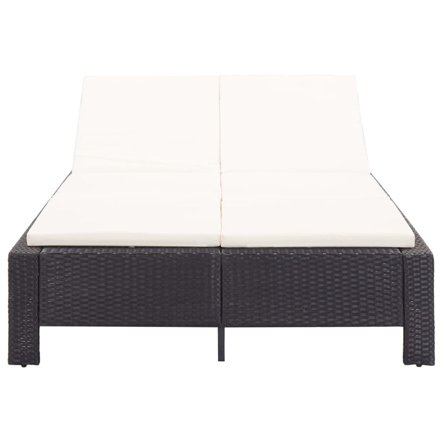 Ligbed Met Kussen 2-Persoons Poly Rattan Zwart