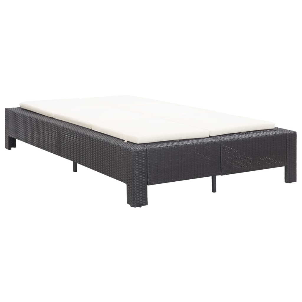 Ligbed Met Kussen 2-Persoons Poly Rattan Zwart