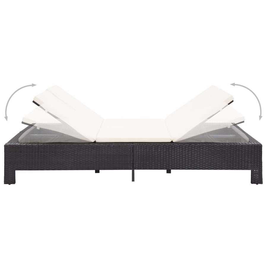 Ligbed Met Kussen 2-Persoons Poly Rattan Zwart