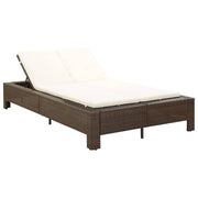 Sun lounger with cushion 2-seater poly rattan brown