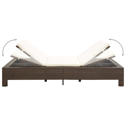 Ligbed Met Kussen 2-Persoons Poly Rattan Bruin