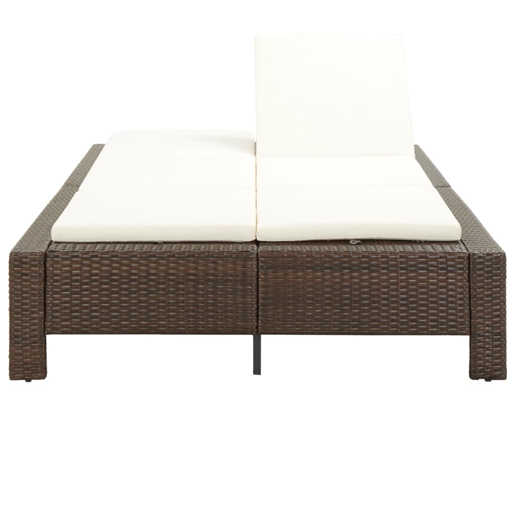 Ligbed Met Kussen 2-Persoons Poly Rattan Bruin