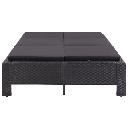 Ligbed Met Kussen 2-Persoons Poly Rattan Zwart