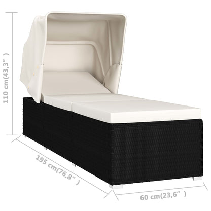 Ligbed Met Luifel En Kussen Poly Rattan Wit Zwart en crème