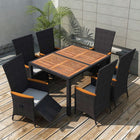 Tuinset 7-delig poly rattan acaciahout zwart