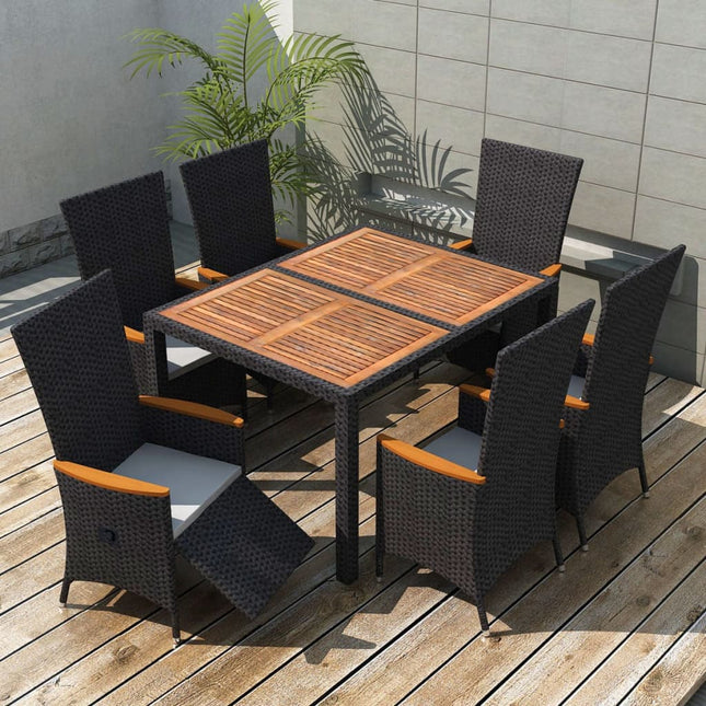 -Delige Tuinset Poly Rattan Acaciahout 7 Zwart