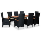 Tuinset 9-delig poly rattan zwart acaciahout