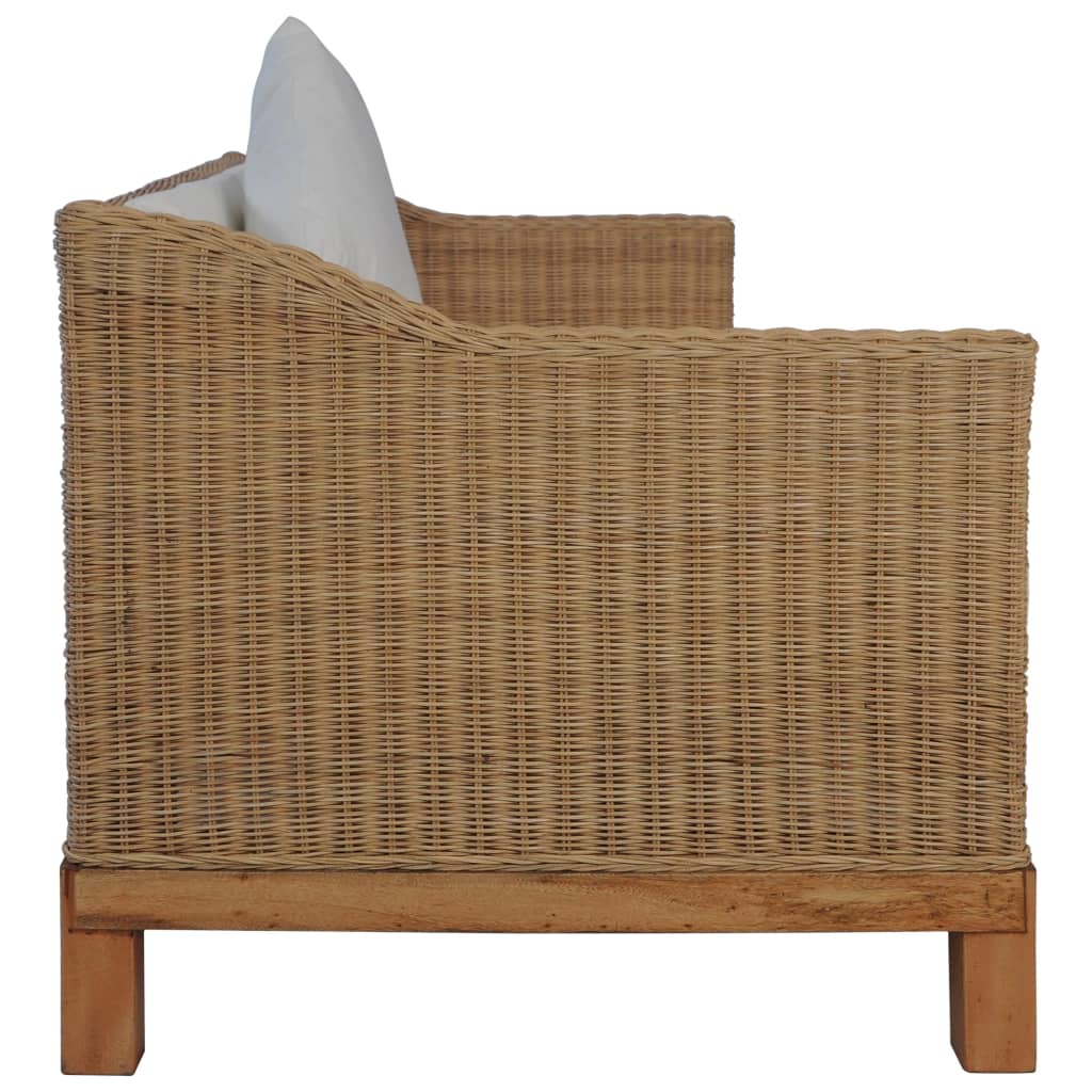 2-delig Bankstel met kussens natuurlijk rattan 2-zits + 3-zits