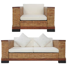 2-Delig Bankstel Met Kussens Natuurlijk Rattan Bruin 1-zitter + 2-zitter