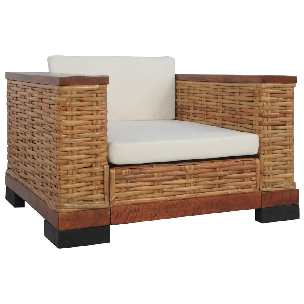 2-Delig Bankstel Met Kussens Natuurlijk Rattan Bruin 1-zitter + 2-zitter