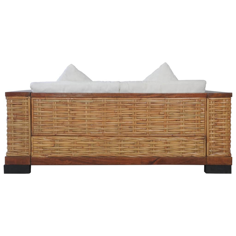2-Delig Bankstel Met Kussens Natuurlijk Rattan Bruin 1-zitter + 2-zitter