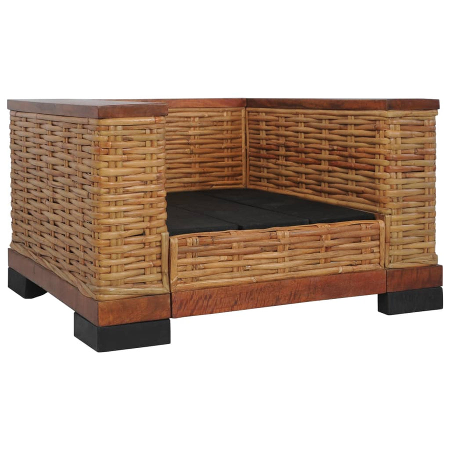 2-Delig Bankstel Met Kussens Natuurlijk Rattan Bruin 1-zitter + 2-zitter