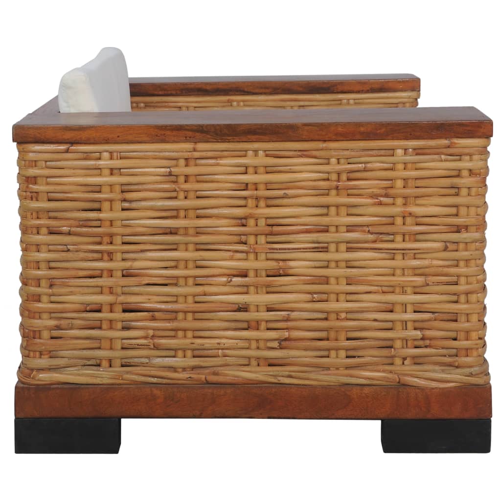 2-Delig Bankstel Met Kussens Natuurlijk Rattan Bruin 1-zitter + 2-zitter