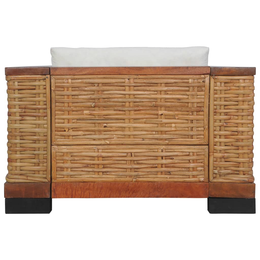 2-Delig Bankstel Met Kussens Natuurlijk Rattan Bruin 1-zitter + 2-zitter