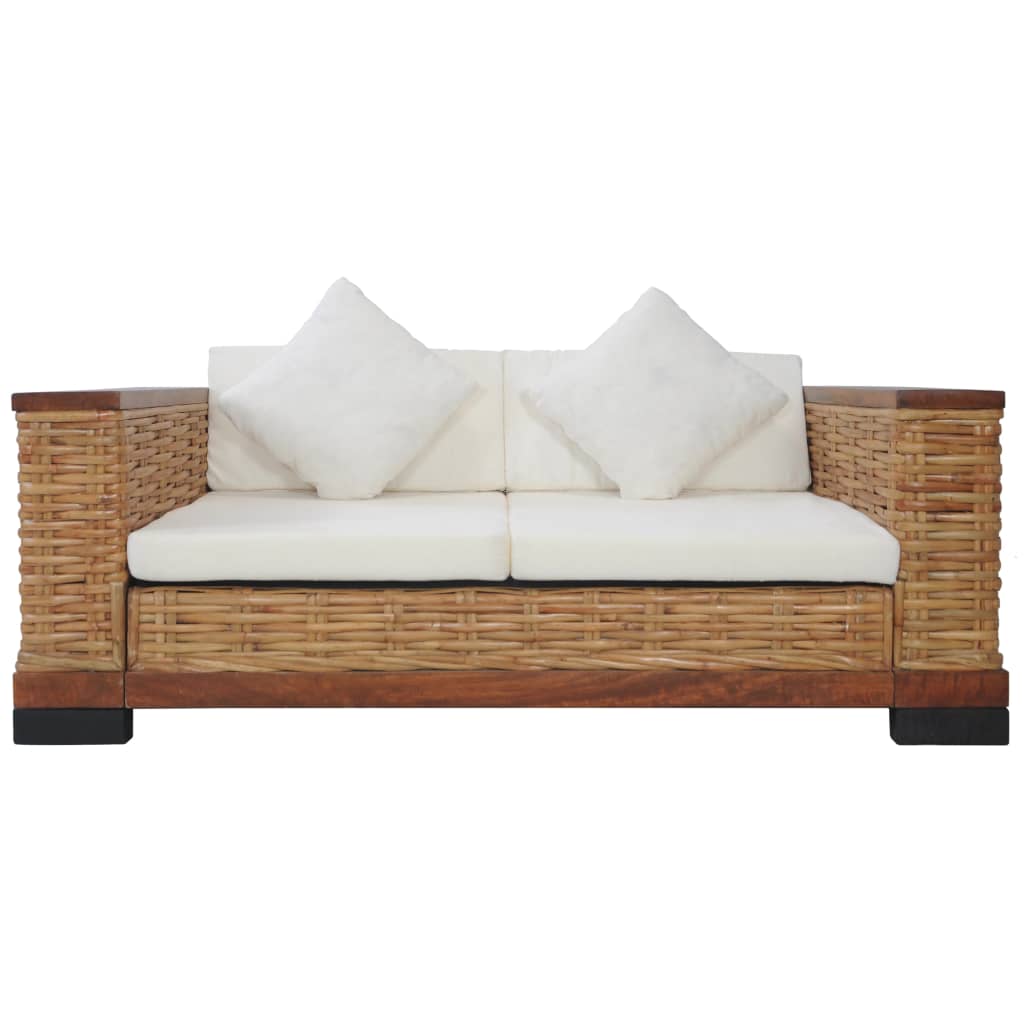 2-Delig Bankstel Met Kussens Natuurlijk Rattan Bruin 1-zitter + 2-zitter