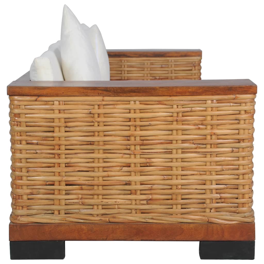 2-Delig Bankstel Met Kussens Natuurlijk Rattan Bruin 2-zits + 3-zits