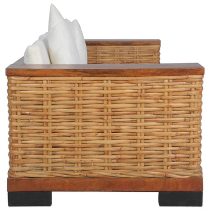 2-Delig Bankstel Met Kussens Natuurlijk Rattan Bruin 2-zits + 3-zits
