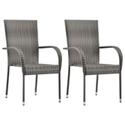 Tuinstoelen stapelbaar 2 stuks poly rattan grijs 55,5x53,5x95 cm