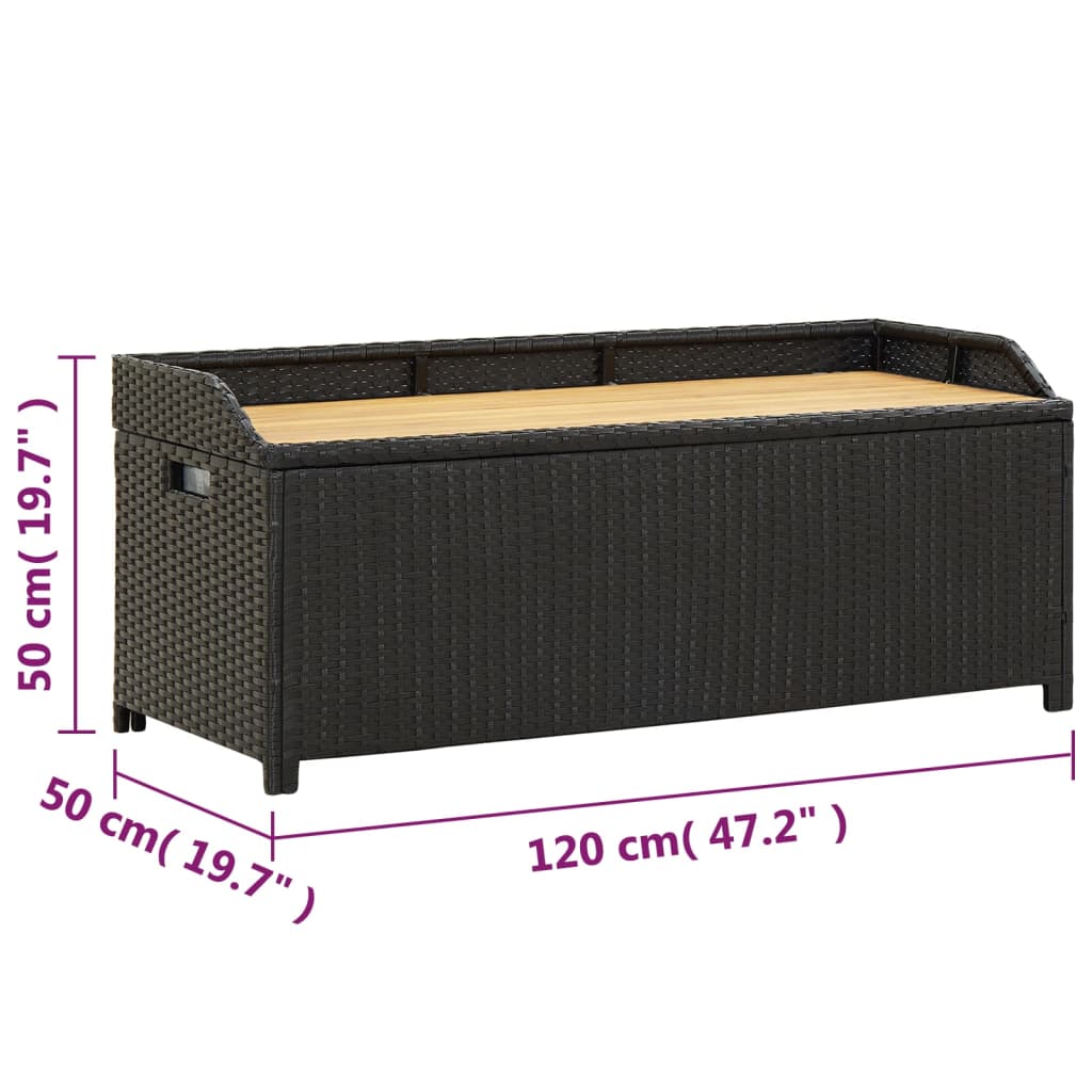 Tuinopbergbank 20 Cm Poly Rattan 120 x 50 x 50 cm Zwart