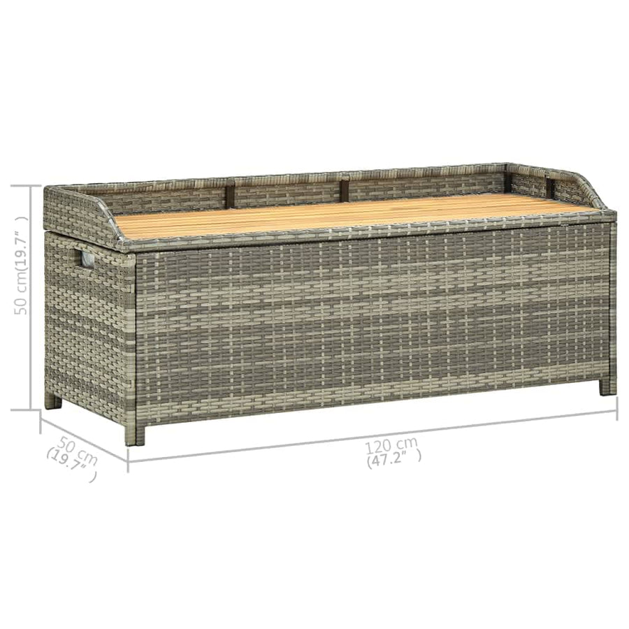 Tuinopbergbank 20 Cm Poly Rattan 120 x 50 x 50 cm Grijs